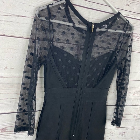 BEBE black bandage long lace polka dot sleeve mini dress Sz XS - Picture 7 of 8